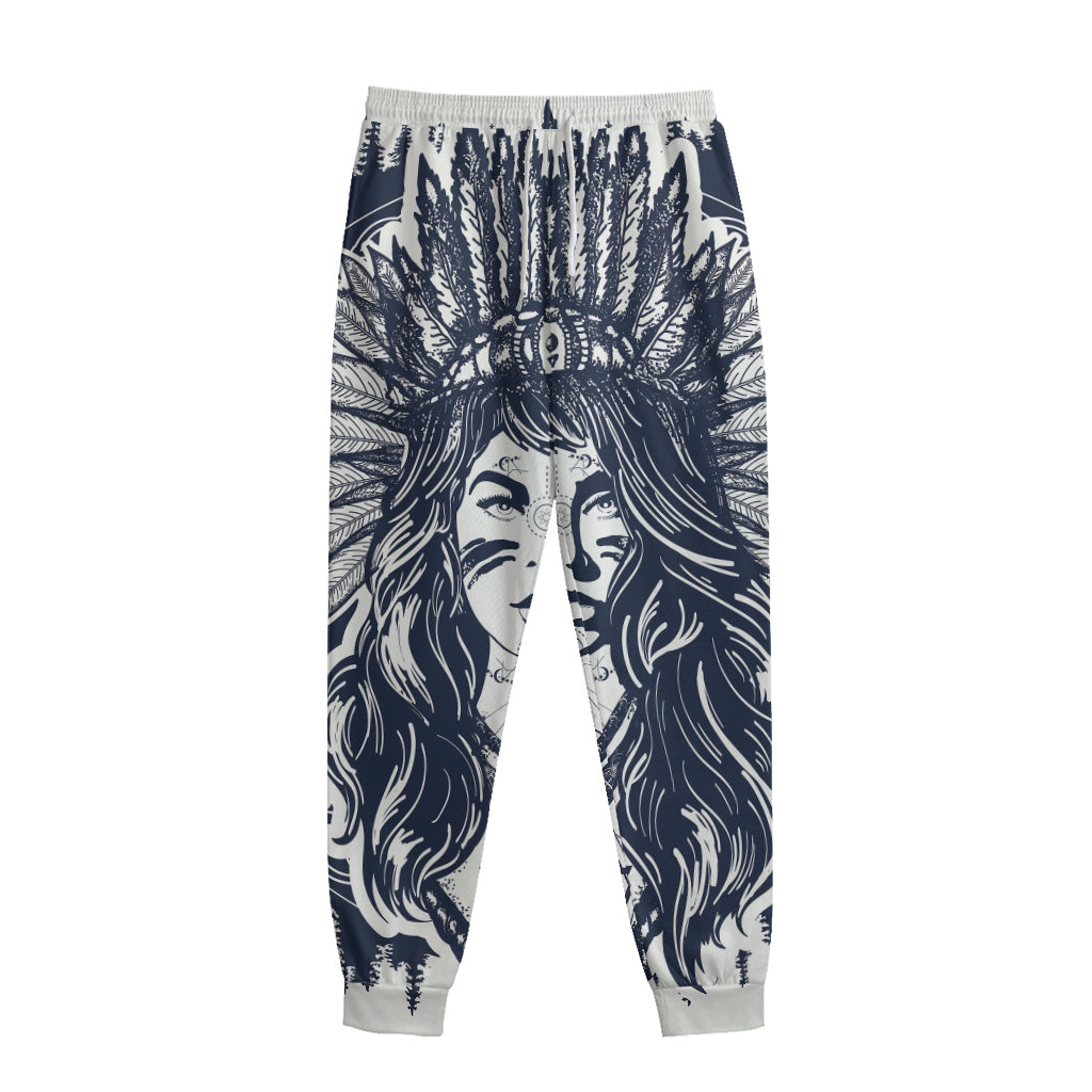Tribal Native Indian Girl Print Sweatpants