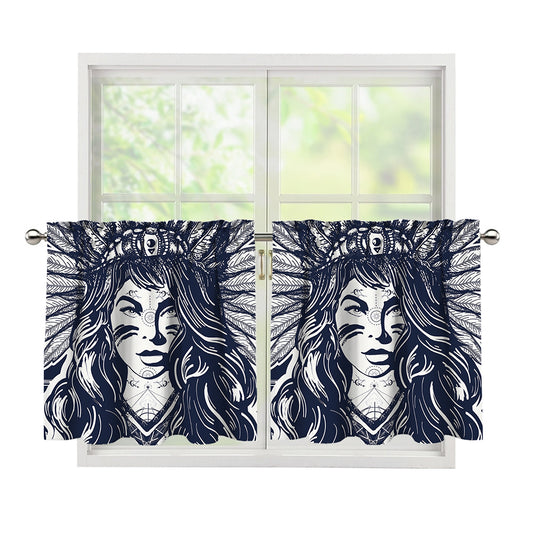 Tribal Native Indian Girl Print Tier Curtains