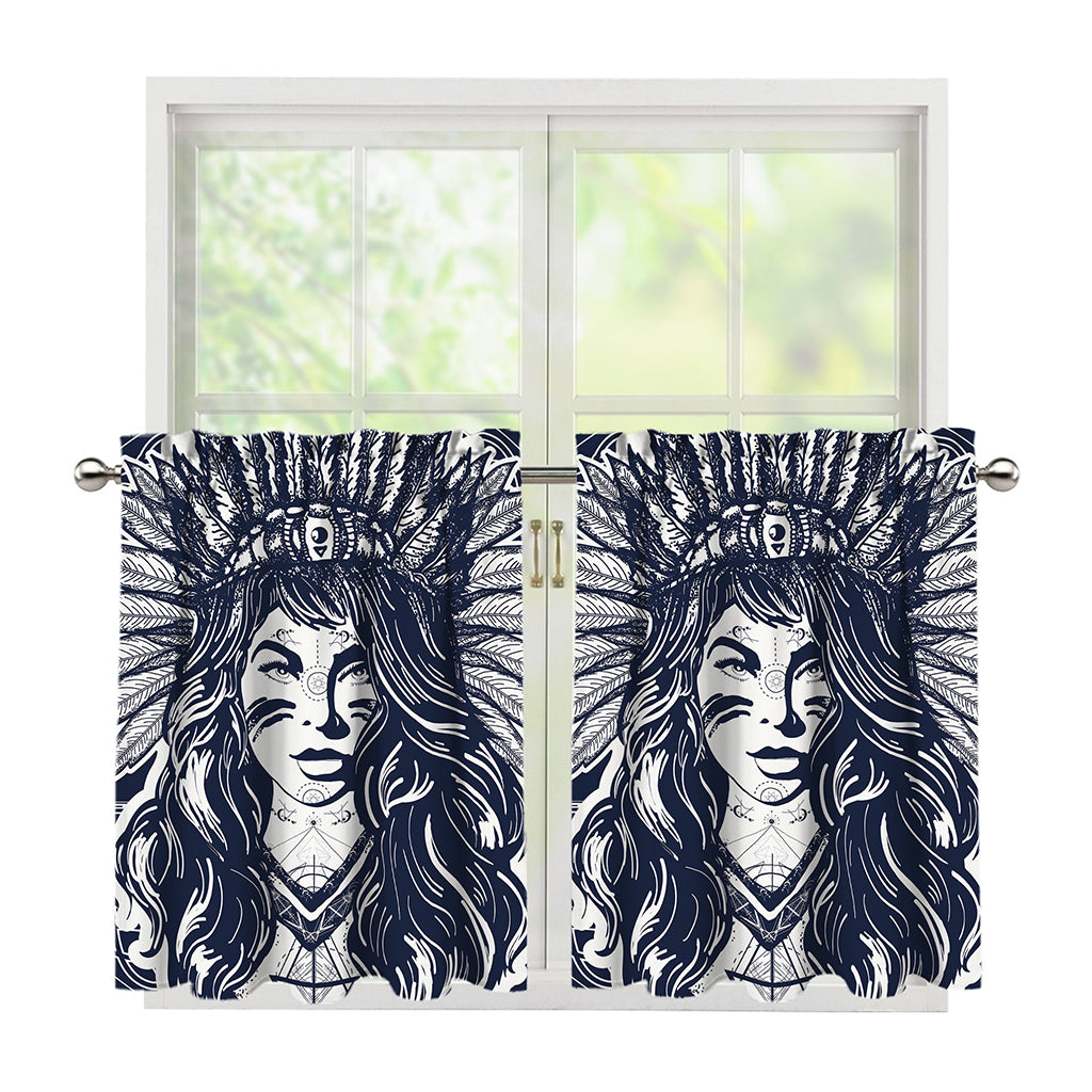 Tribal Native Indian Girl Print Tier Curtains