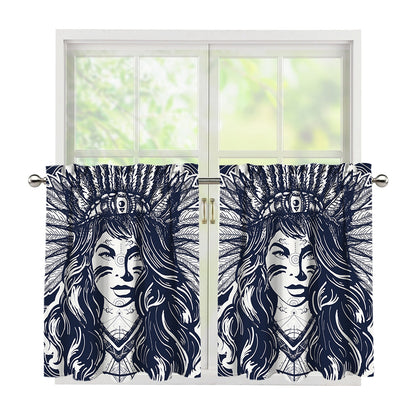 Tribal Native Indian Girl Print Tier Curtains