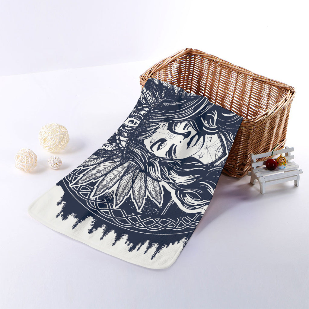 Tribal Native Indian Girl Print Towel