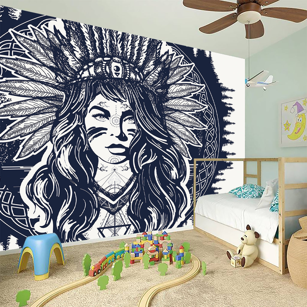 Tribal Native Indian Girl Print Wall Sticker