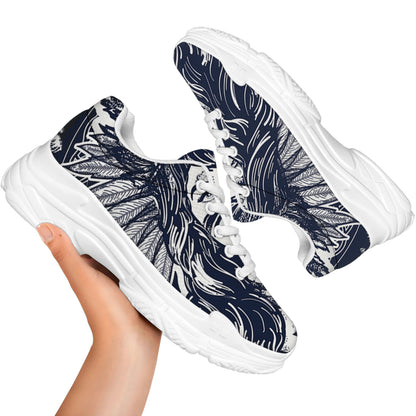 Tribal Native Indian Girl Print White Chunky Shoes