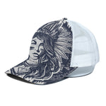 Tribal Native Indian Girl Print White Mesh Trucker Cap