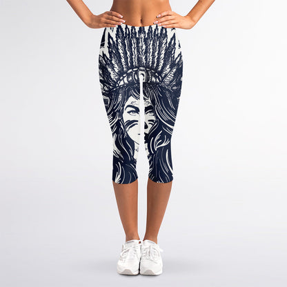 Tribal Native Indian Girl Print Women's Capri Leggings