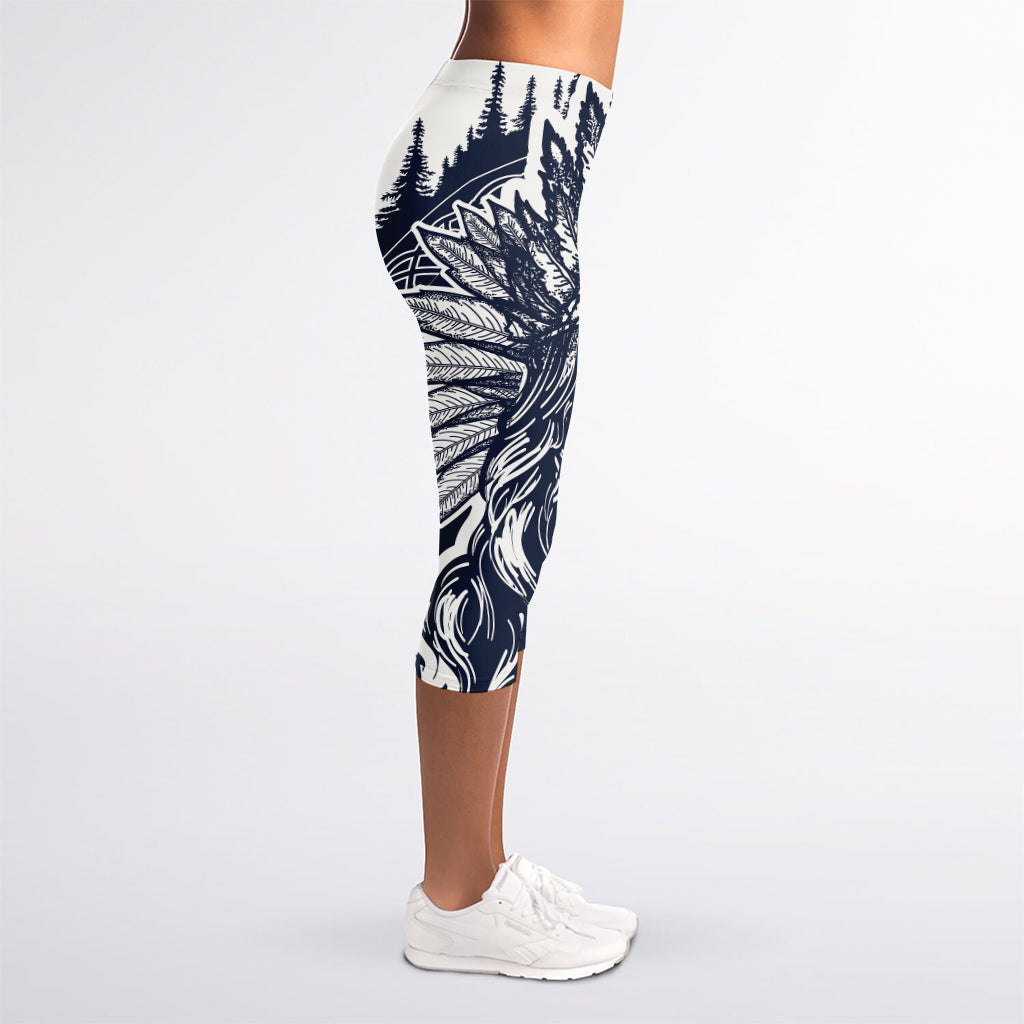 Tribal Native Indian Girl Print Women's Capri Leggings