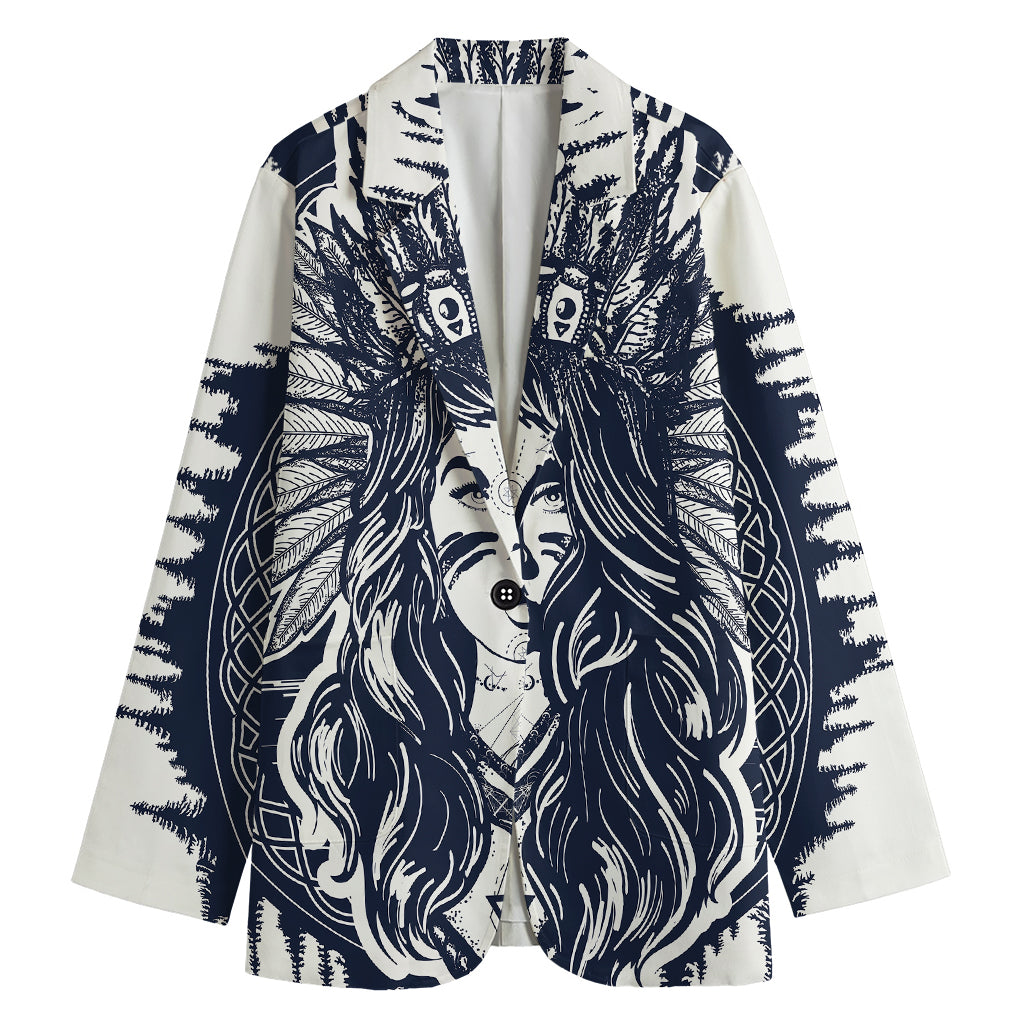 Tribal Native Indian Girl Print Women's Cotton Blazer