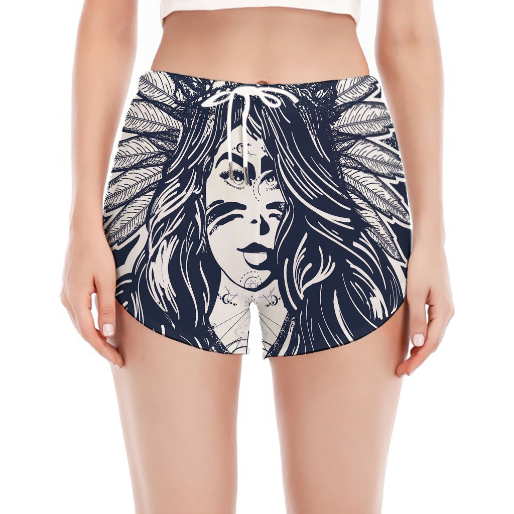 Tribal Native Indian Girl Print Women's Split Running Shorts