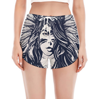 Tribal Native Indian Girl Print Women's Split Running Shorts