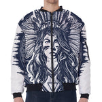 Tribal Native Indian Girl Print Zip Sleeve Bomber Jacket