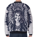 Tribal Native Indian Girl Print Zip Sleeve Bomber Jacket