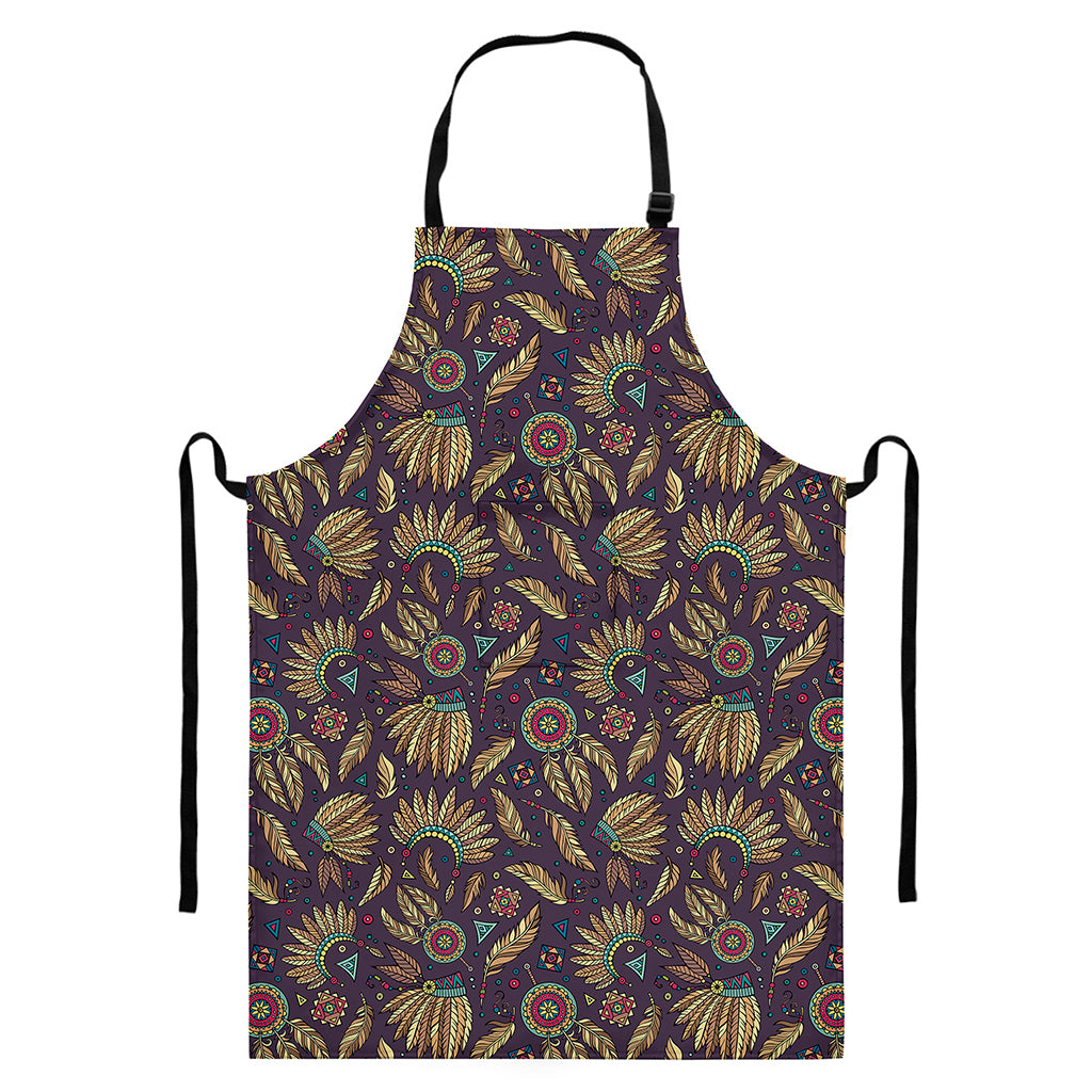 Tribal Native Indian Pattern Print Bib Apron With Pocket