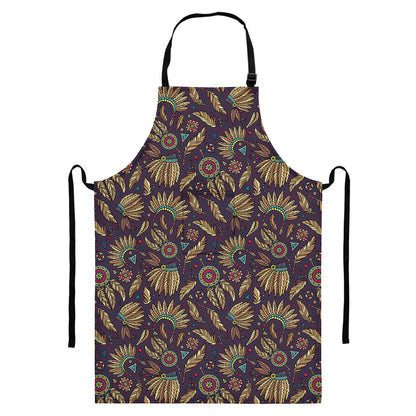 Tribal Native Indian Pattern Print Bib Apron With Pocket