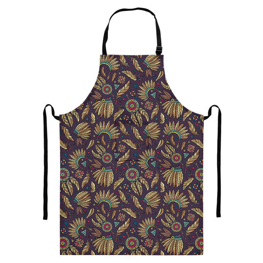 Tribal Native Indian Pattern Print Bib Apron With Pocket