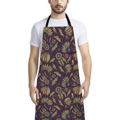 Tribal Native Indian Pattern Print Bib Apron With Pocket