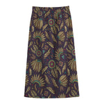 Tribal Native Indian Pattern Print Cotton Front Slit Maxi Skirt