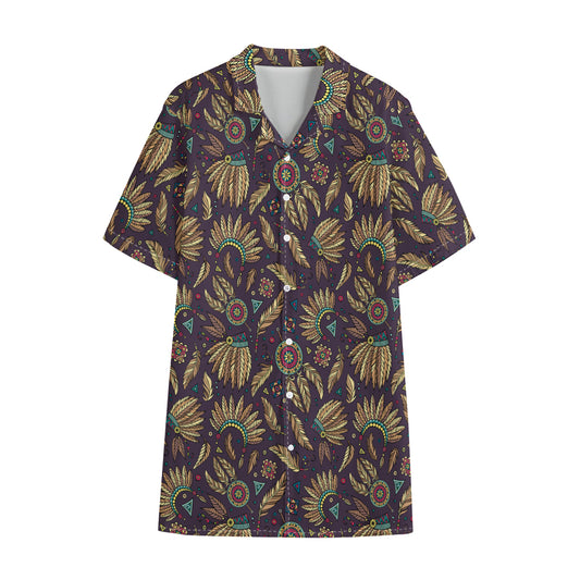 Tribal Native Indian Pattern Print Cotton Hawaiian Shirt