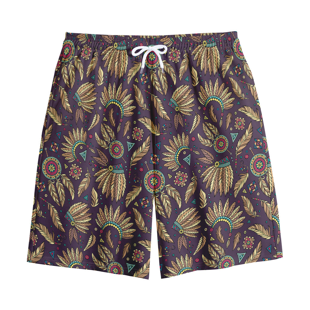 Tribal Native Indian Pattern Print Cotton Shorts