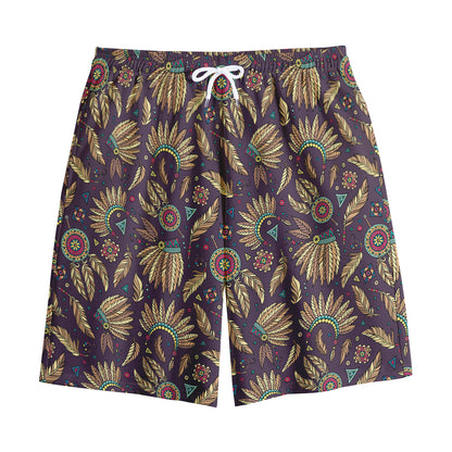 Tribal Native Indian Pattern Print Cotton Shorts