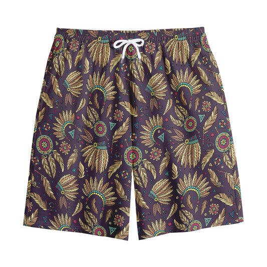 Tribal Native Indian Pattern Print Cotton Shorts