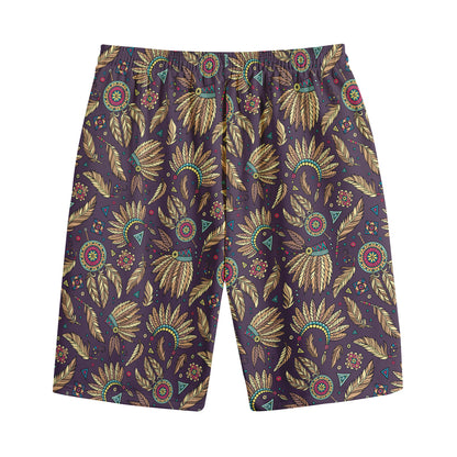 Tribal Native Indian Pattern Print Cotton Shorts