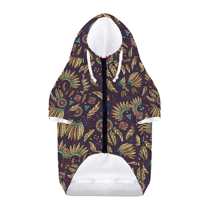 Tribal Native Indian Pattern Print Dog Zip Up Hoodie