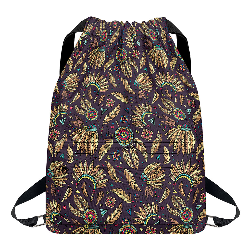 Tribal Native Indian Pattern Print Drawstring Backpack