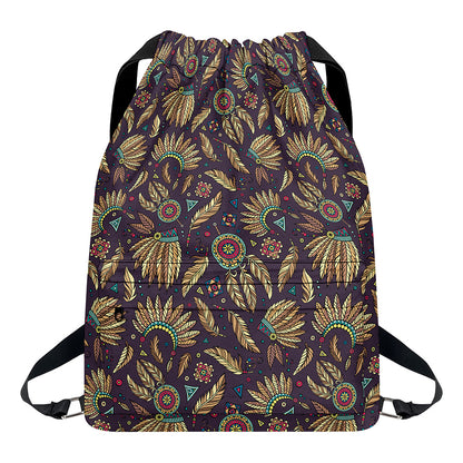Tribal Native Indian Pattern Print Drawstring Backpack
