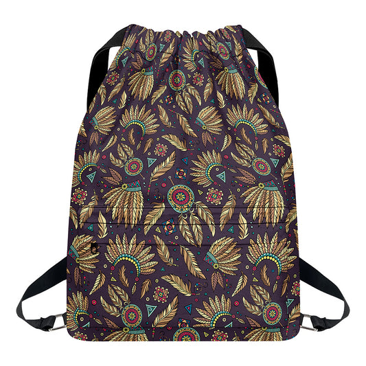 Tribal Native Indian Pattern Print Drawstring Backpack