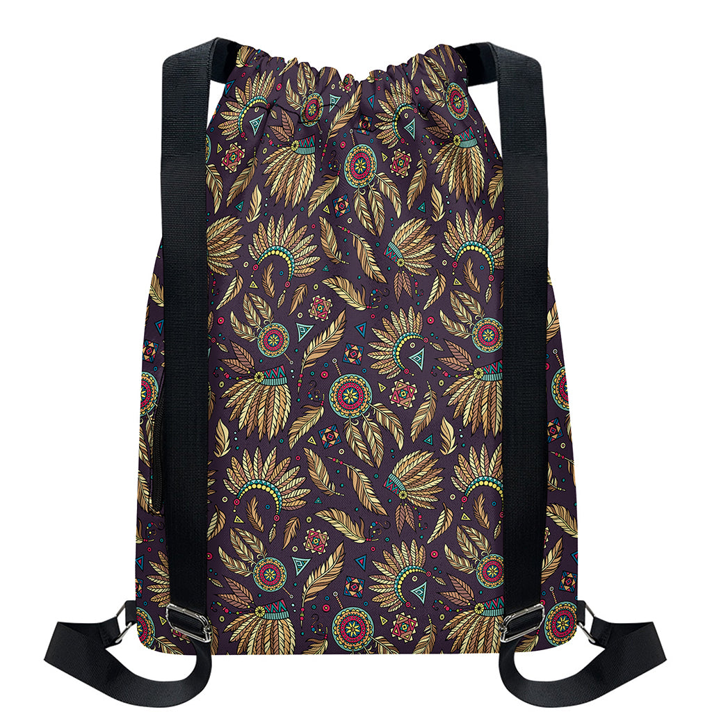 Tribal Native Indian Pattern Print Drawstring Backpack