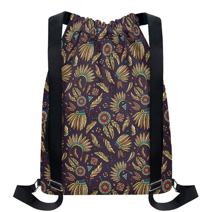 Tribal Native Indian Pattern Print Drawstring Backpack