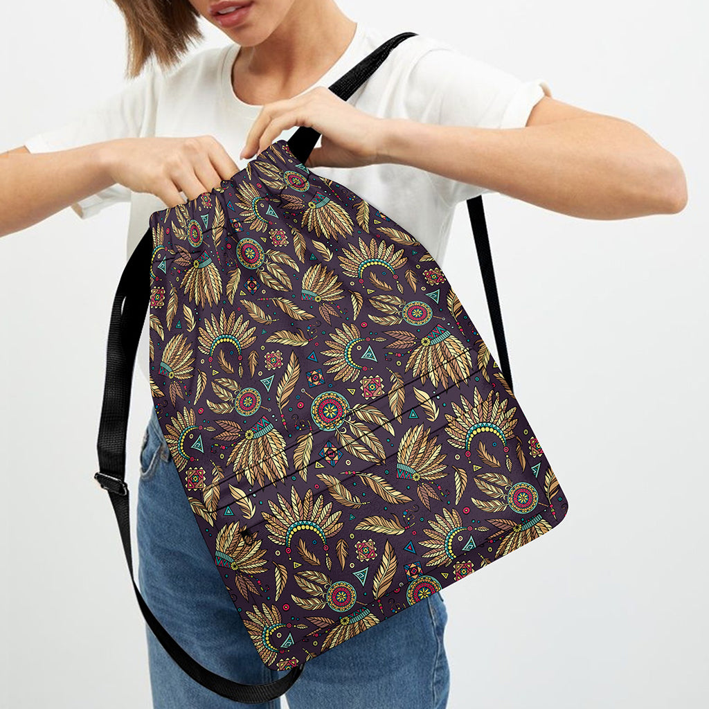 Tribal Native Indian Pattern Print Drawstring Backpack