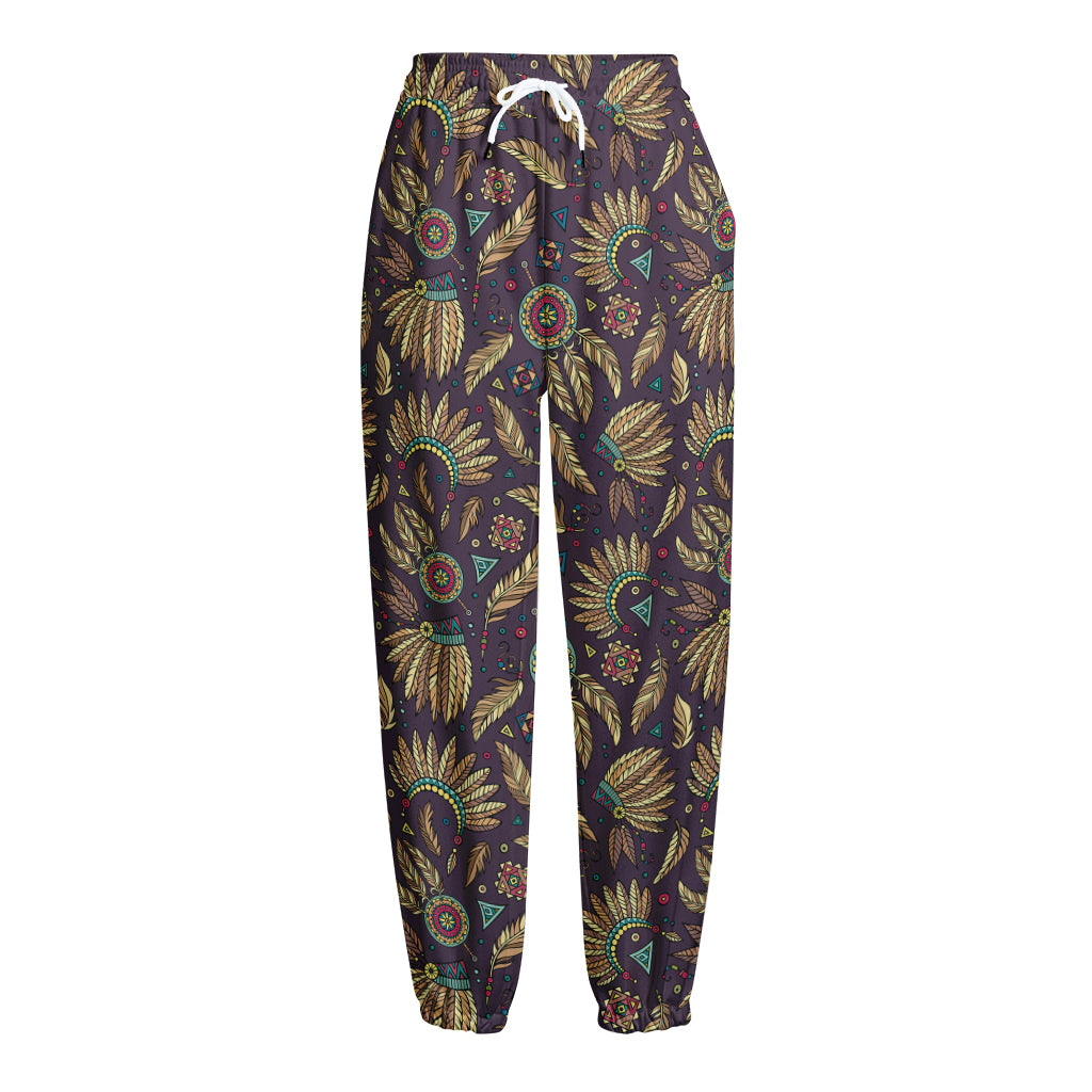 Tribal Native Indian Pattern Print Fleece Lined Knit Pants