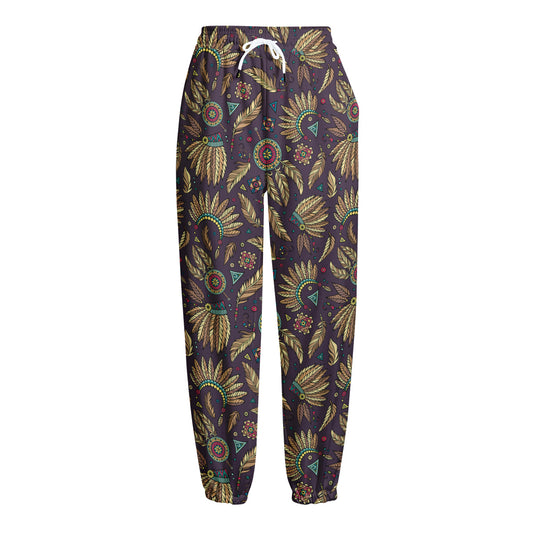 Tribal Native Indian Pattern Print Fleece Lined Knit Pants