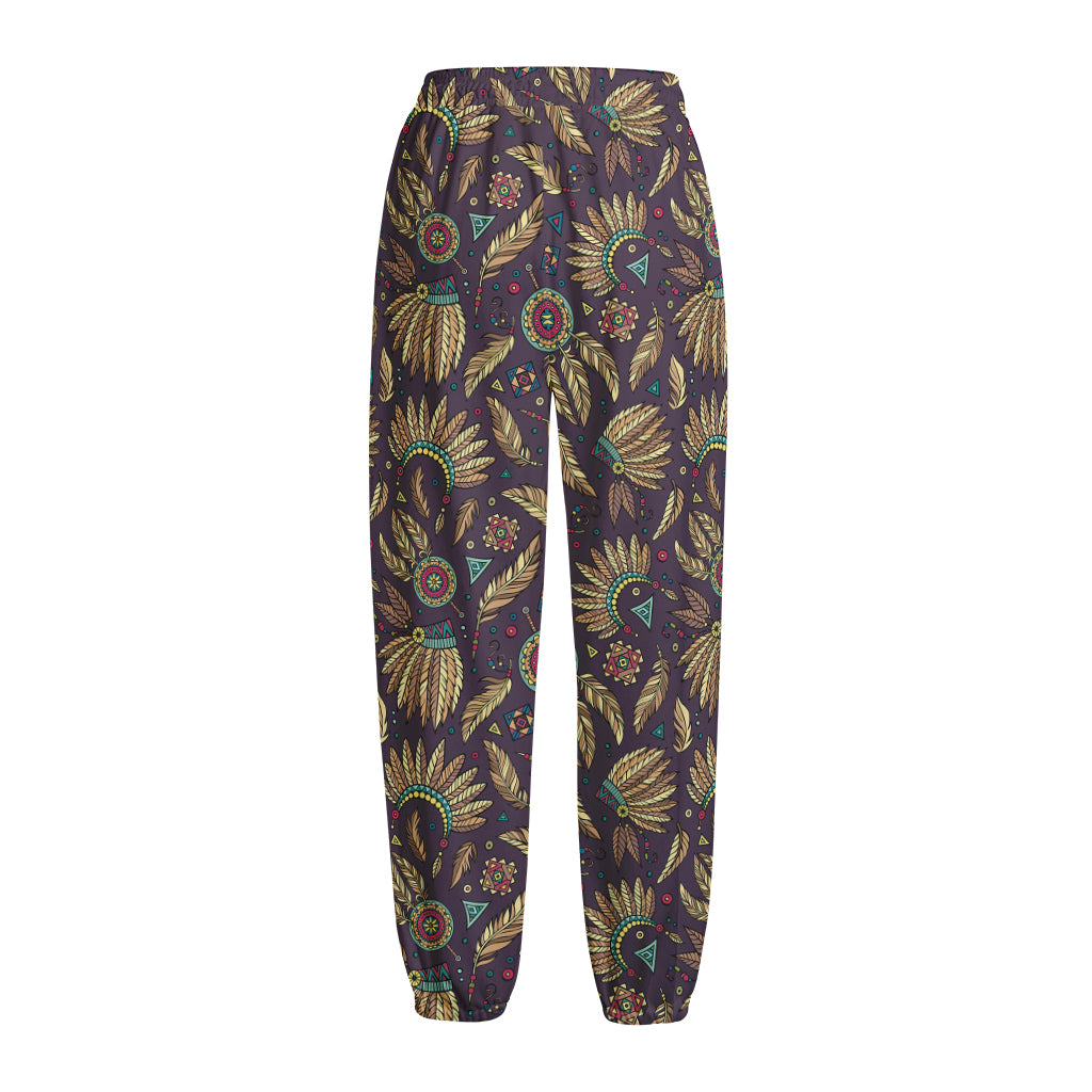 Tribal Native Indian Pattern Print Fleece Lined Knit Pants