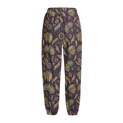 Tribal Native Indian Pattern Print Fleece Lined Knit Pants