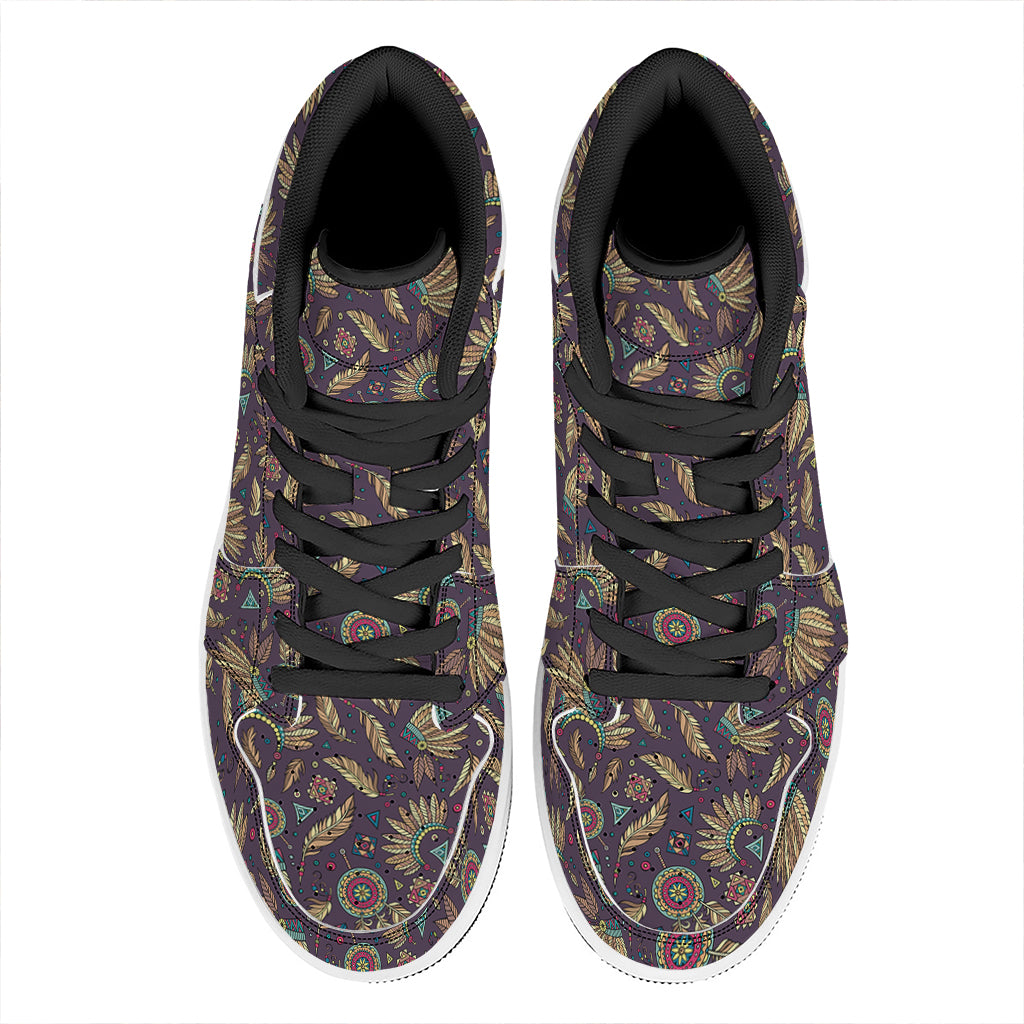 Tribal Native Indian Pattern Print High Top Leather Sneakers