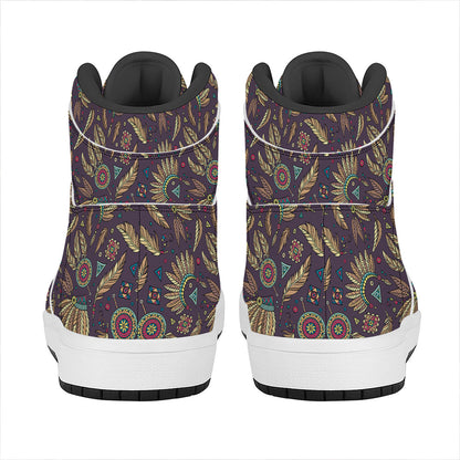 Tribal Native Indian Pattern Print High Top Leather Sneakers