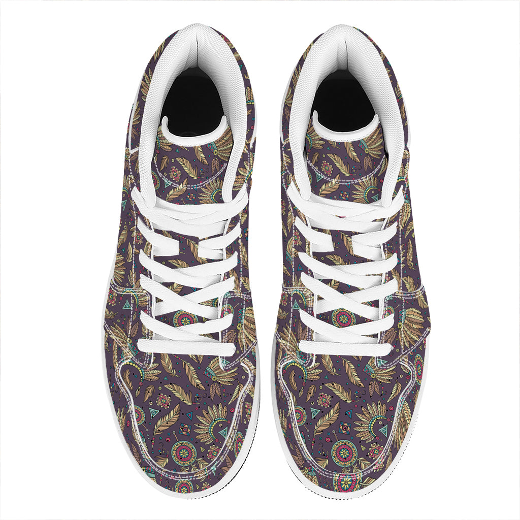 Tribal Native Indian Pattern Print High Top Leather Sneakers