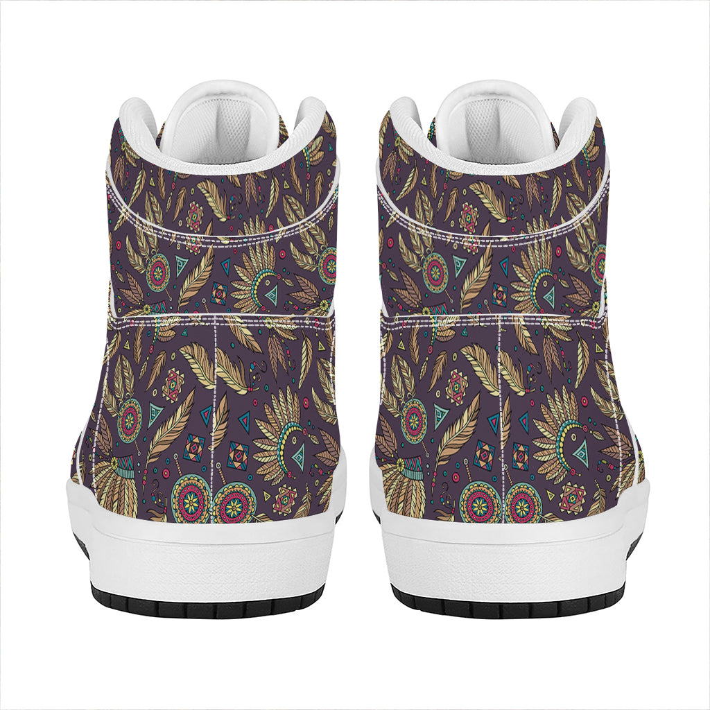 Tribal Native Indian Pattern Print High Top Leather Sneakers