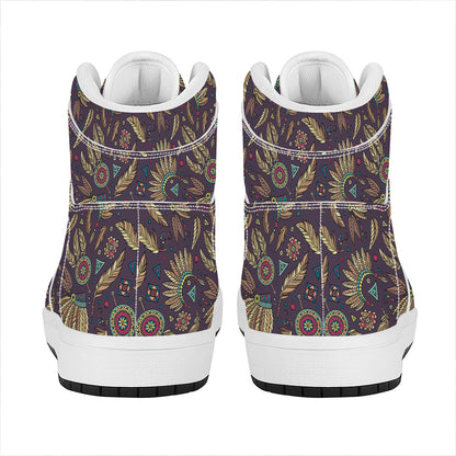 Tribal Native Indian Pattern Print High Top Leather Sneakers