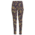 Tribal Native Indian Pattern Print High-Waisted Pocket Leggings