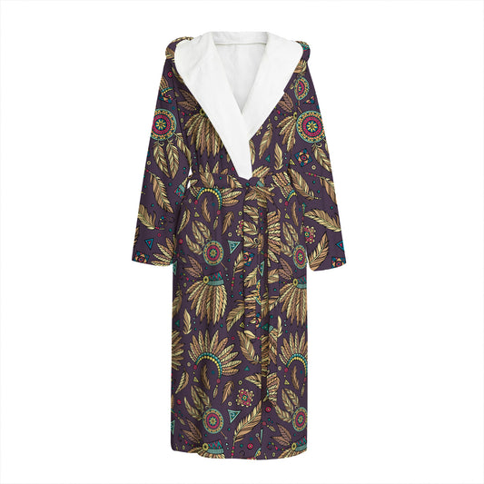 Tribal Native Indian Pattern Print Hooded Bathrobe