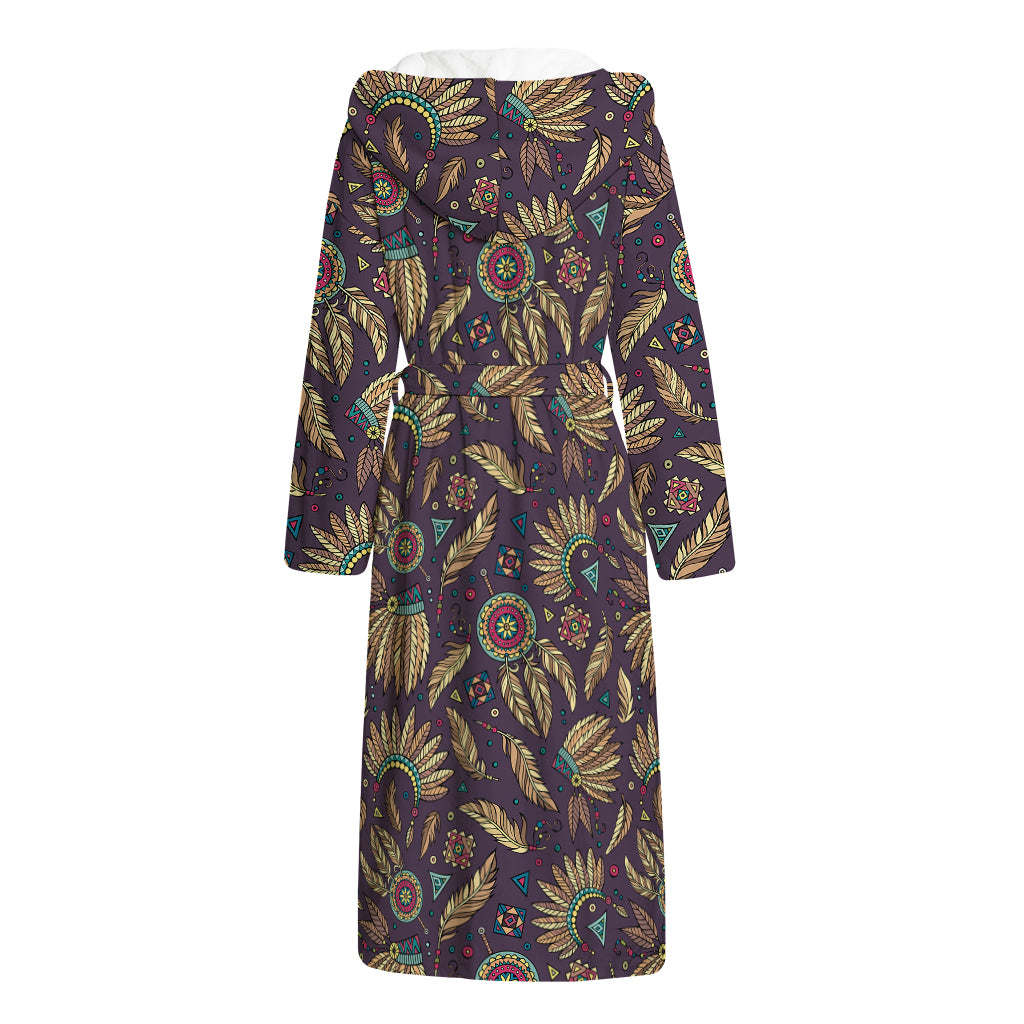 Tribal Native Indian Pattern Print Hooded Bathrobe