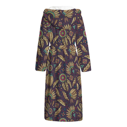 Tribal Native Indian Pattern Print Hooded Bathrobe