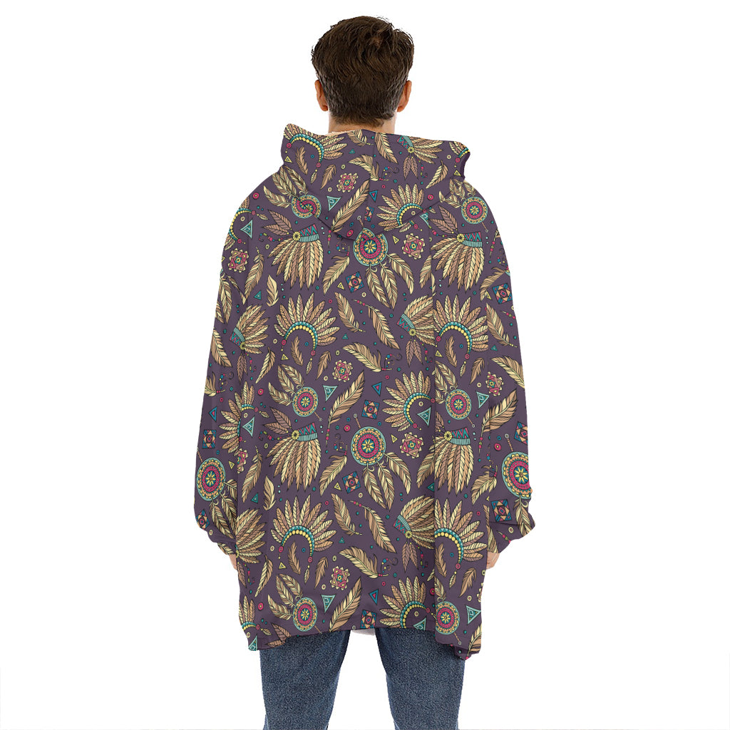 Tribal Native Indian Pattern Print Hoodie Blanket