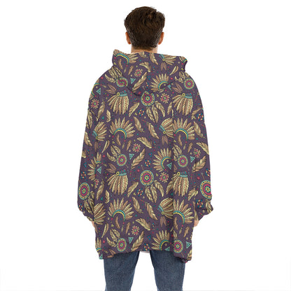 Tribal Native Indian Pattern Print Hoodie Blanket