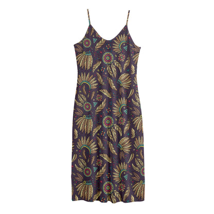 Tribal Native Indian Pattern Print Jersey Midi Cami Dress