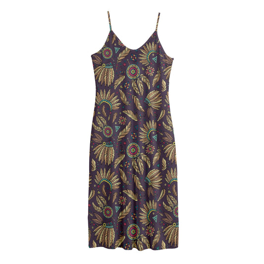 Tribal Native Indian Pattern Print Jersey Midi Cami Dress