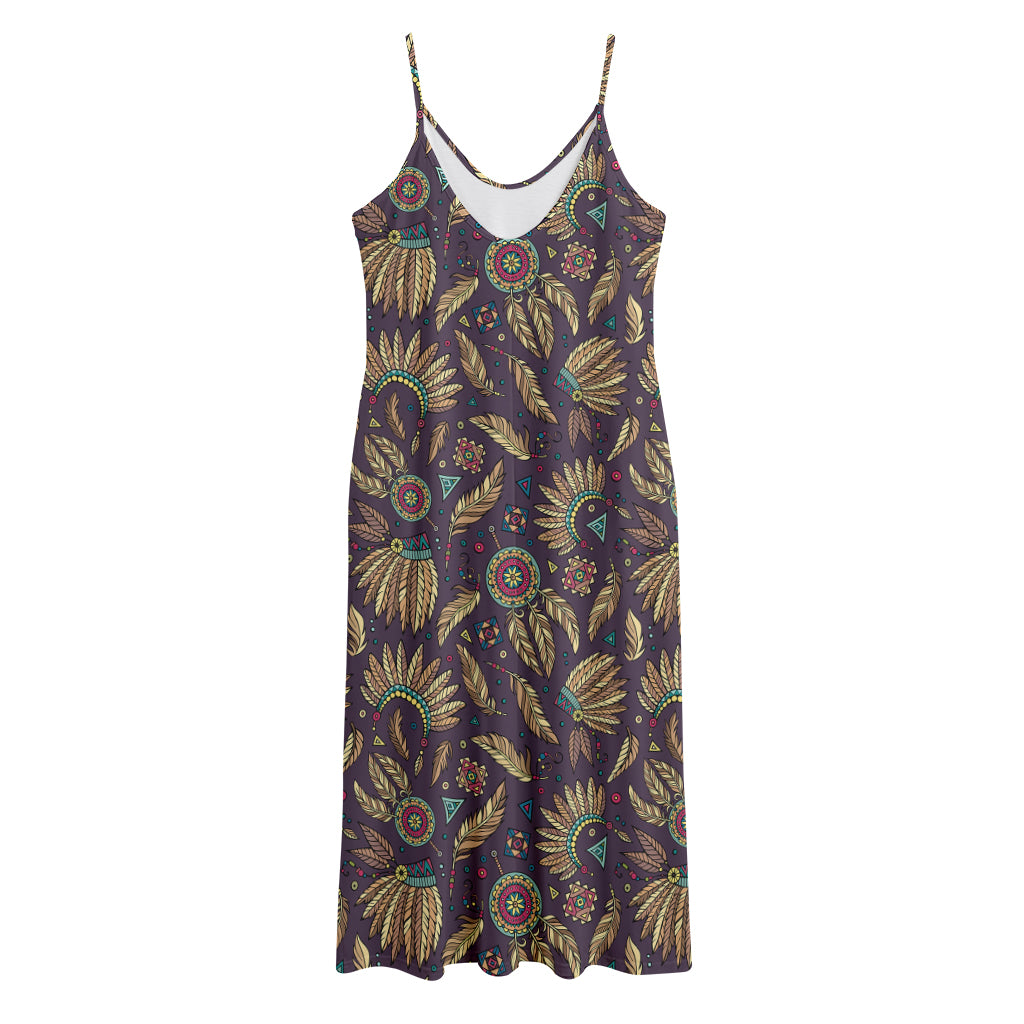 Tribal Native Indian Pattern Print Jersey Midi Cami Dress